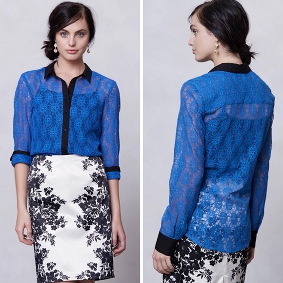 Anthropologie Tops - Anthro Vanessa Virginia Gemma Blue Lace Button Up